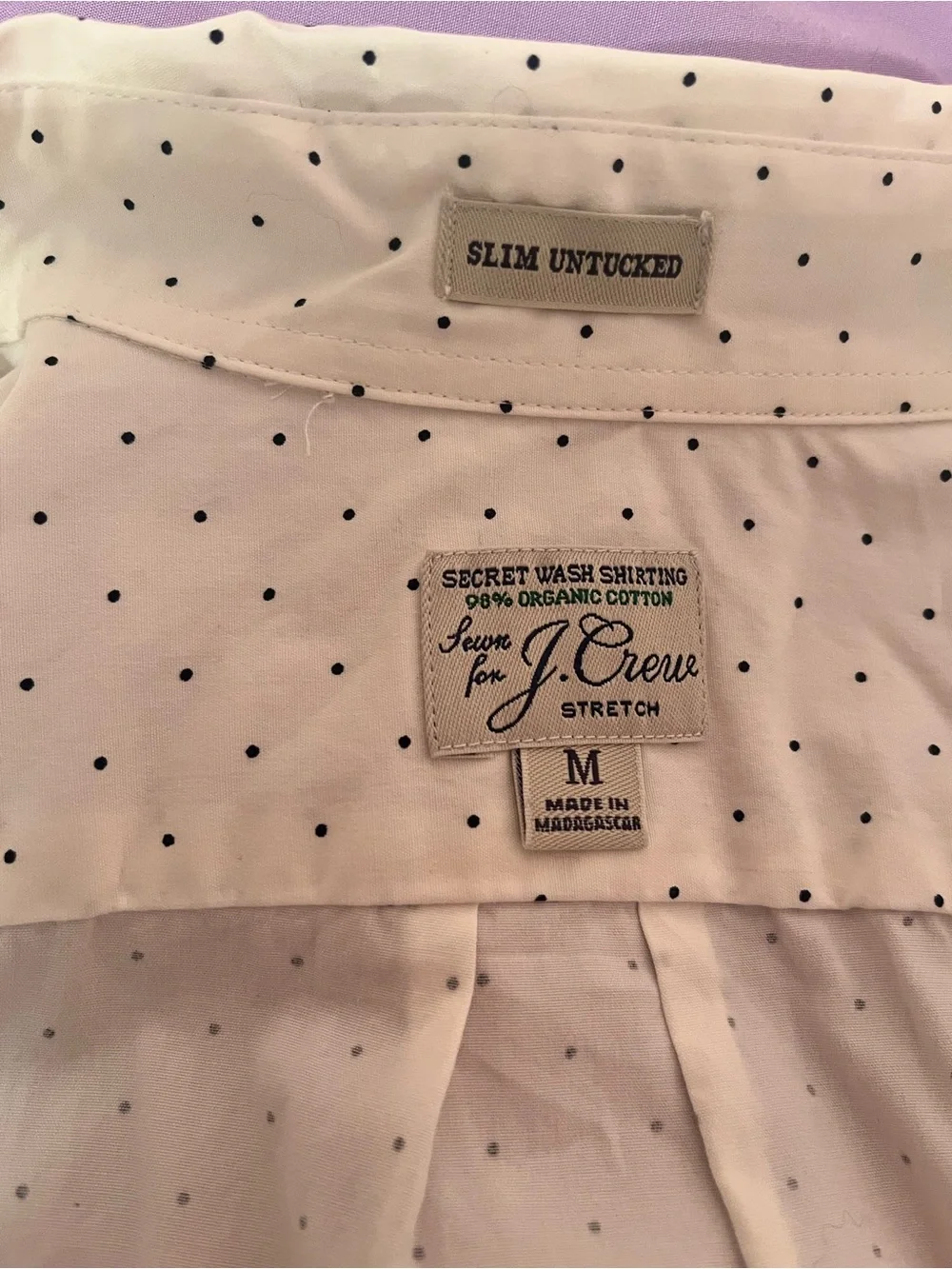 J. Crew White Button-Down Shirt with Navy Microdots